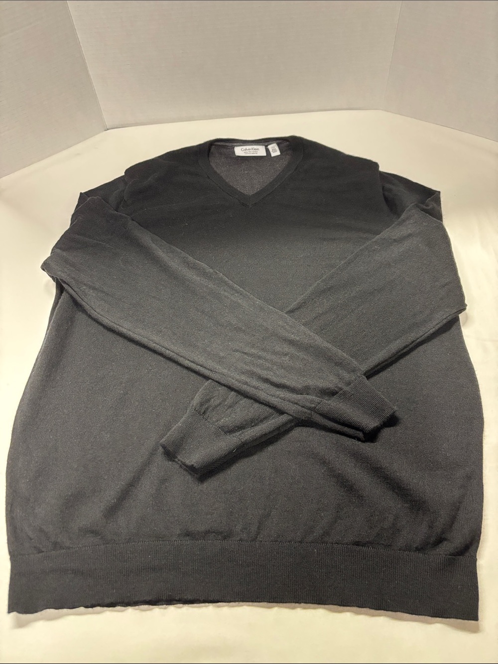 Calvin Klein Men’s Black V-Neck Pullover Merino Wool Sweater